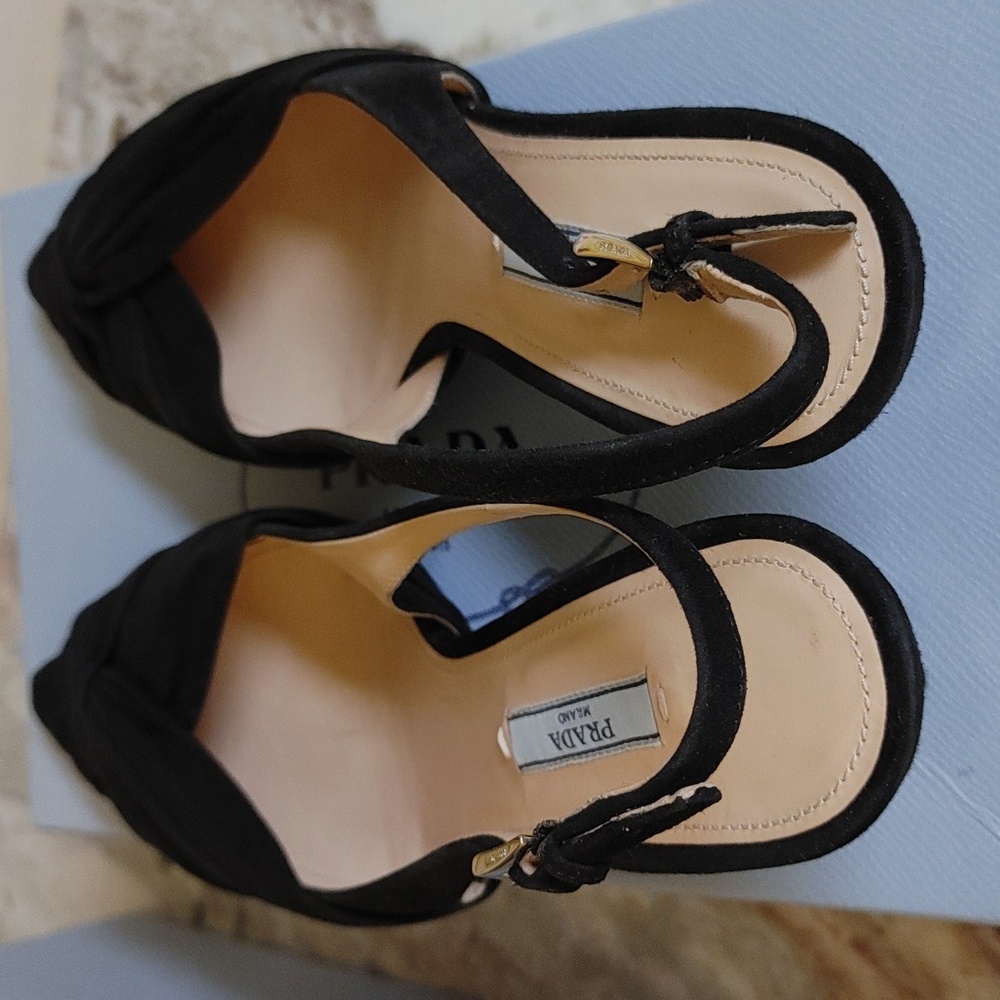 Prada Camoscio Black Suede Sling Back Size 40 - Picture 9 of 12